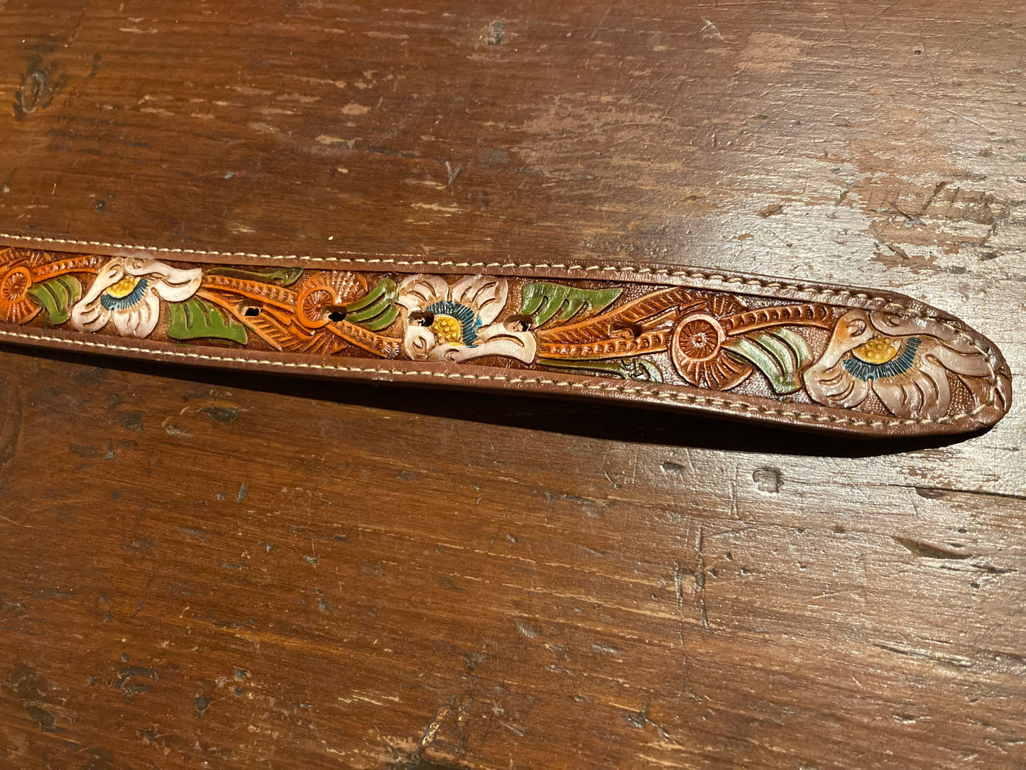 Westernbälte läder brunt med målat mönster