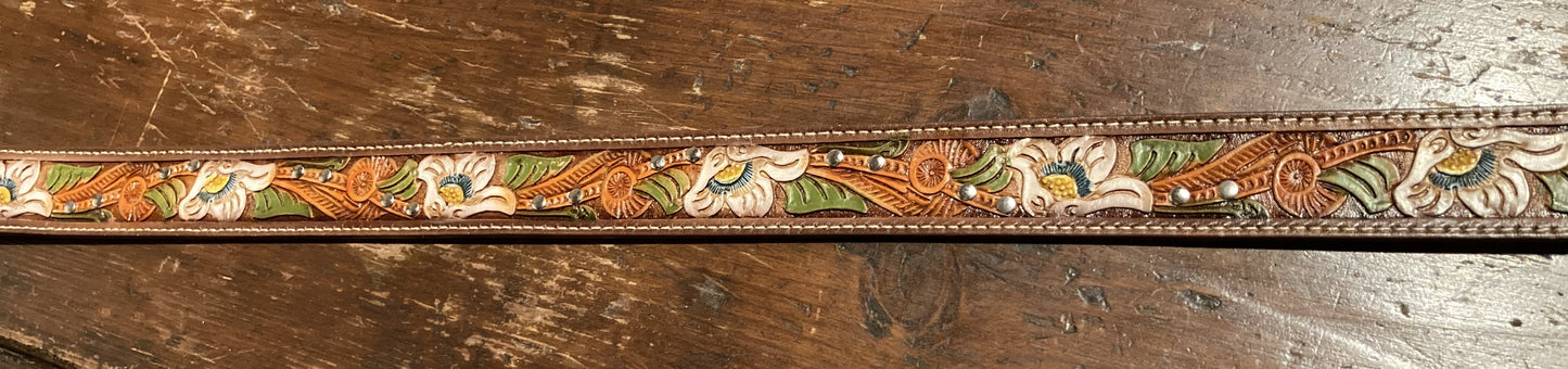 Westernbälte läder brunt med målat mönster