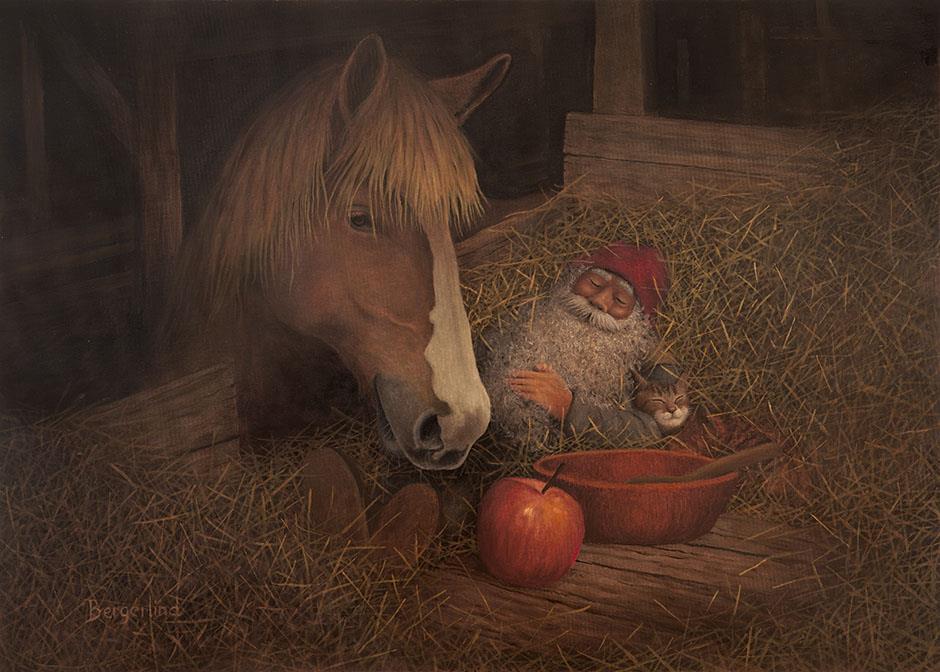 Julkort - Tupplur i stallet