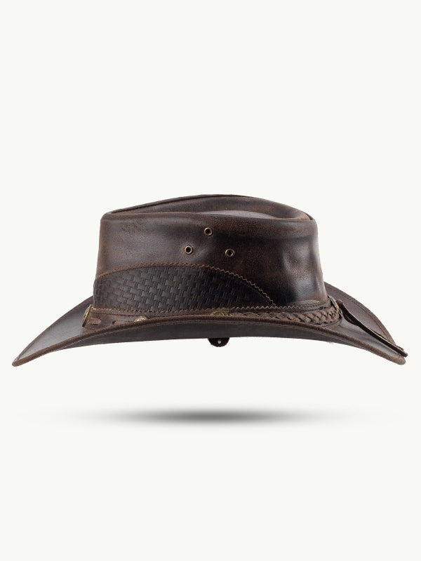 Läderhatt Mörkbrun med Bisonconchos