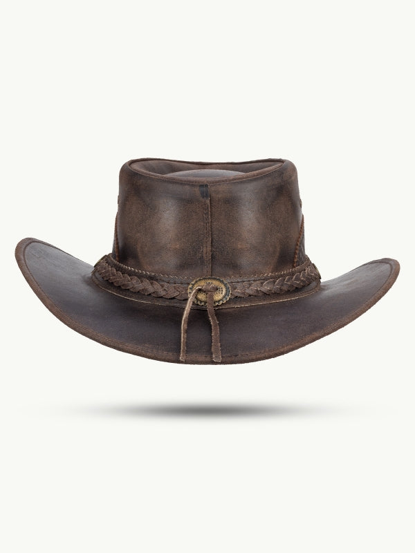 Läderhatt Mörkbrun med Bisonconchos