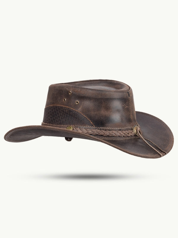 Läderhatt Mörkbrun med Bisonconchos