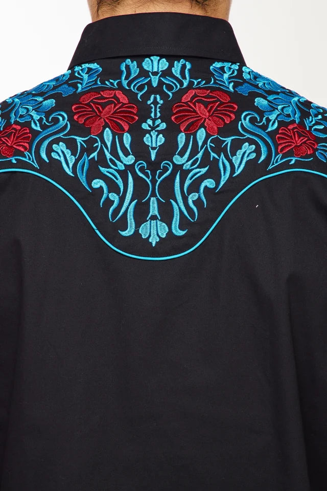 Westernskjorta med broderier i turkos och rött