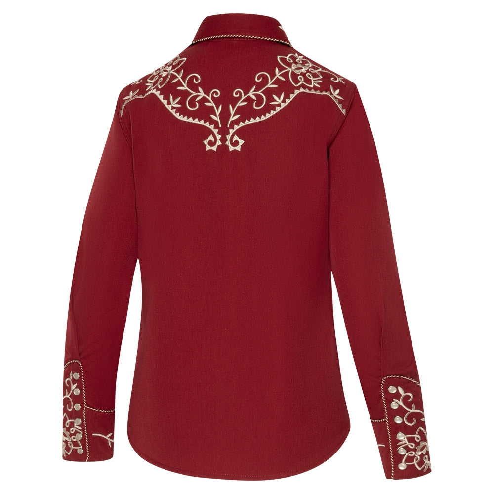 Westernblus vinröd med broderier