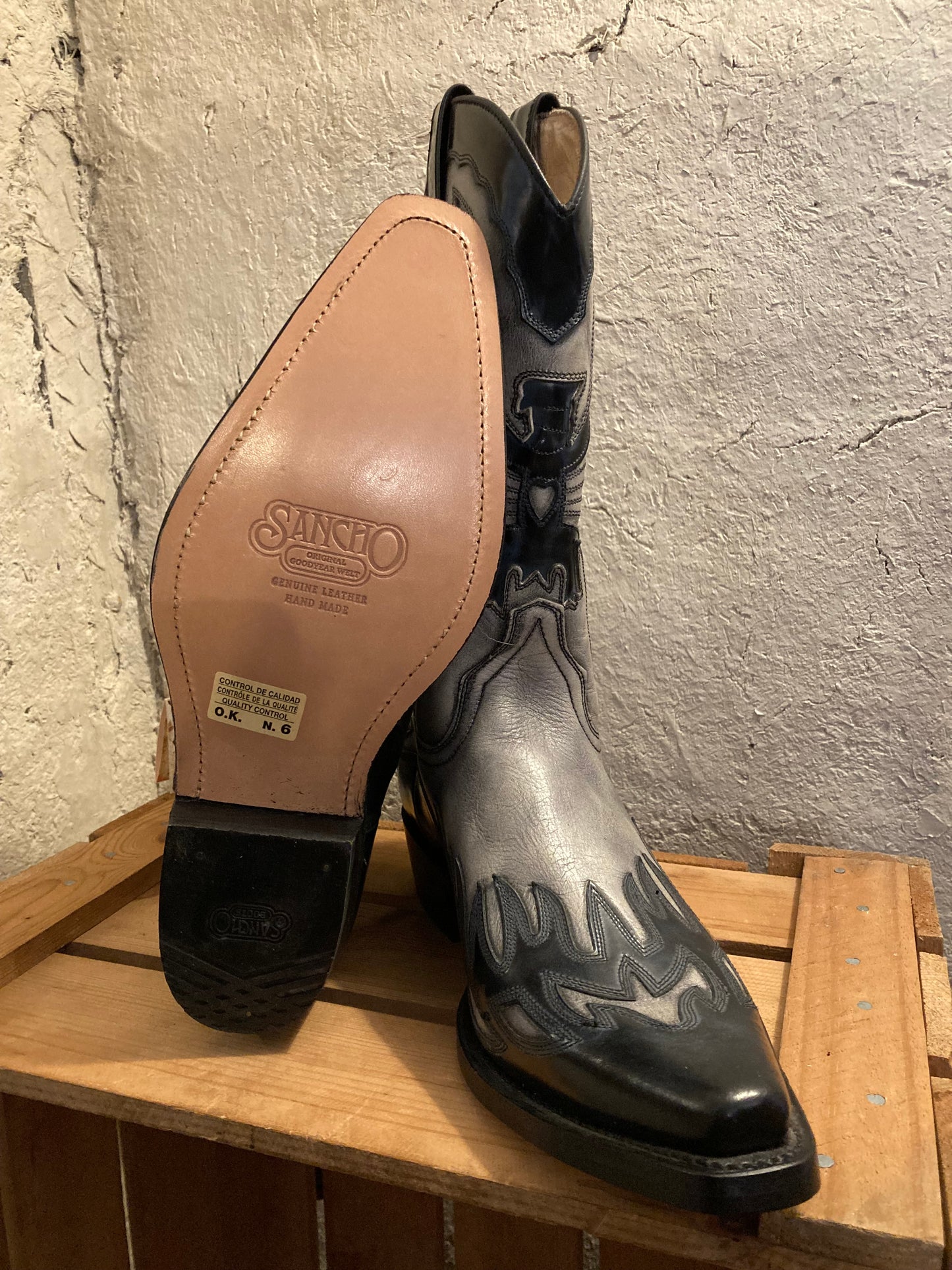 Sancho Läderboots Western Grå / Svarta st. 41