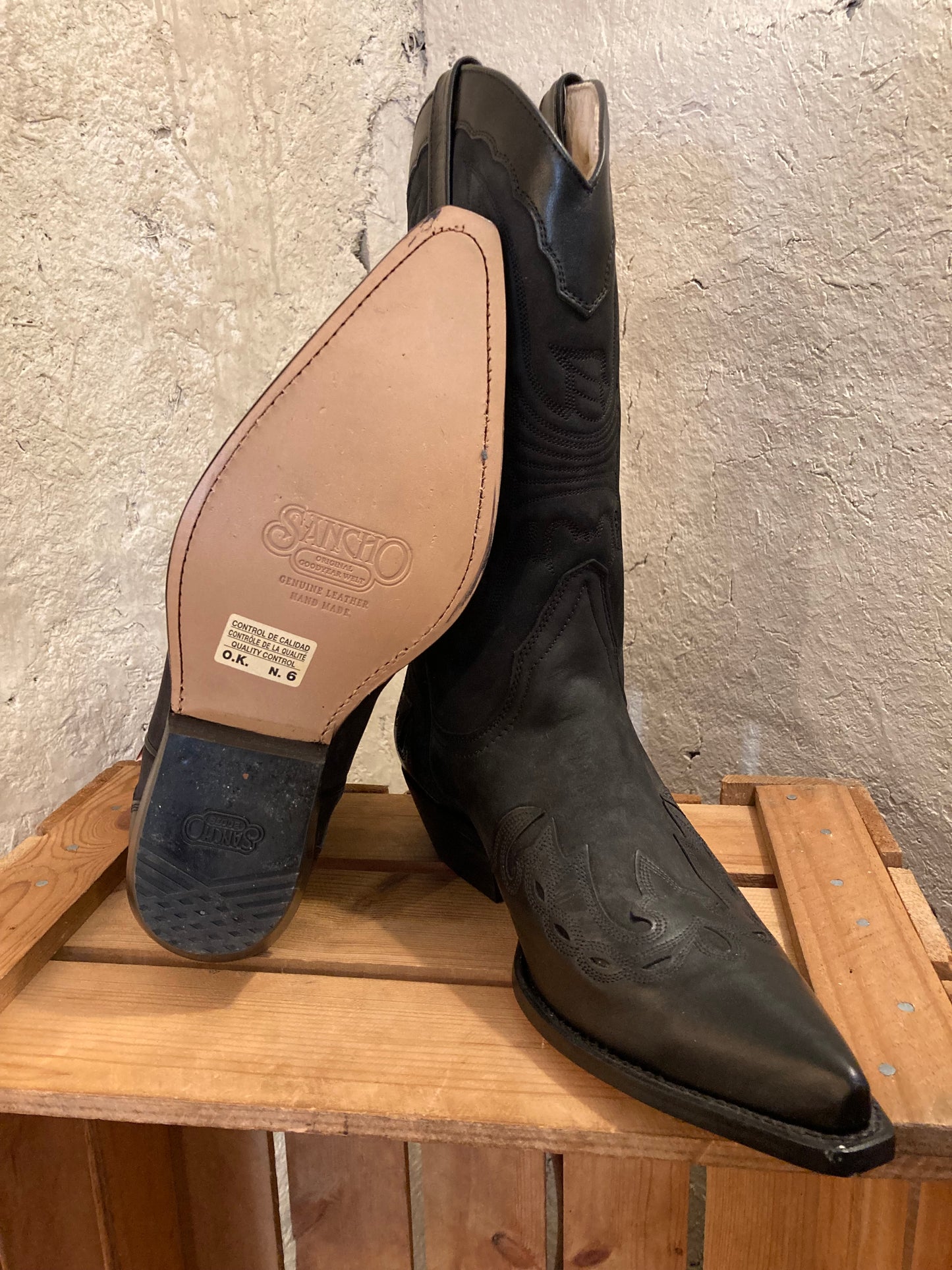 Sancho Läderboots Western Svarta st. 46