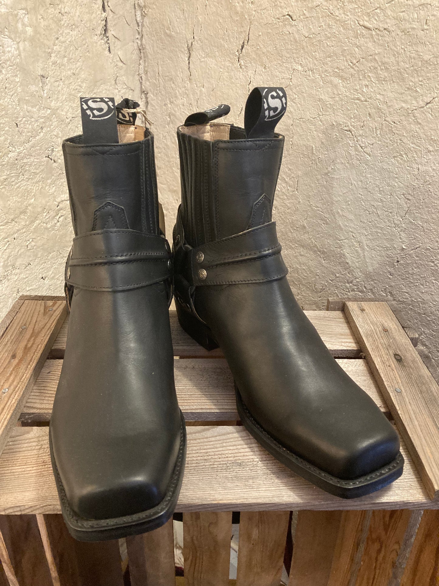 Sendra Läderboots Biker Svarta Lågskaftade