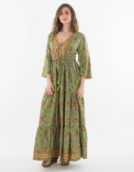 Klänning Western Boho grön lång