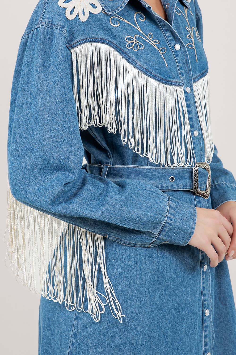 Westernklänning denim med fransar