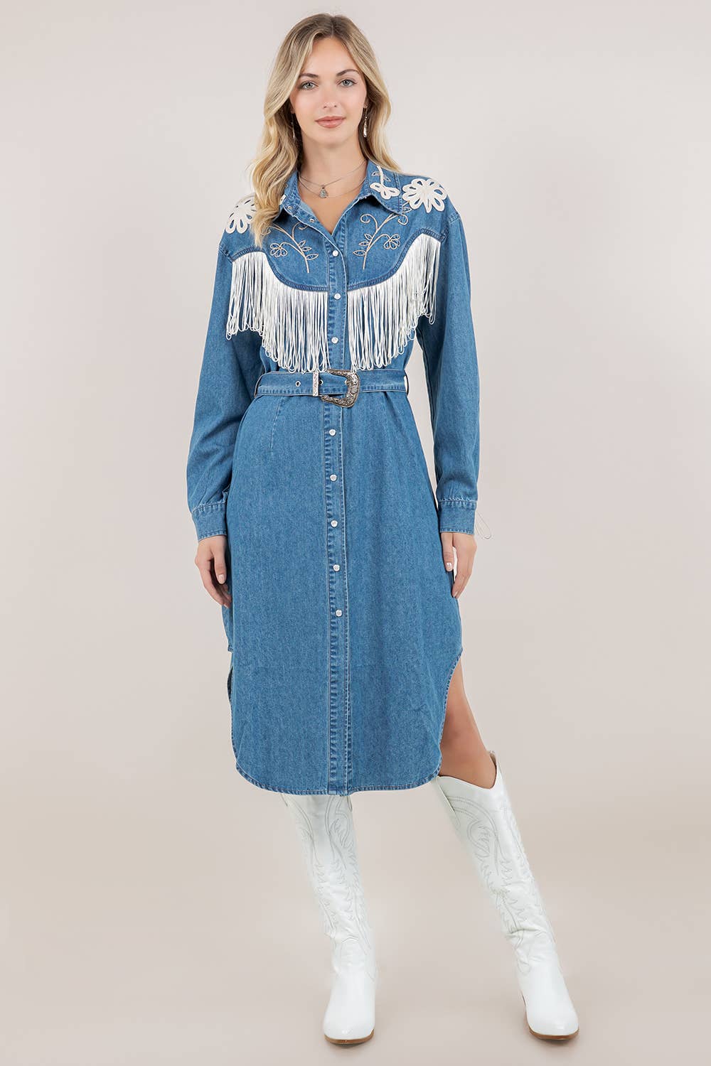 Westernklänning denim med fransar