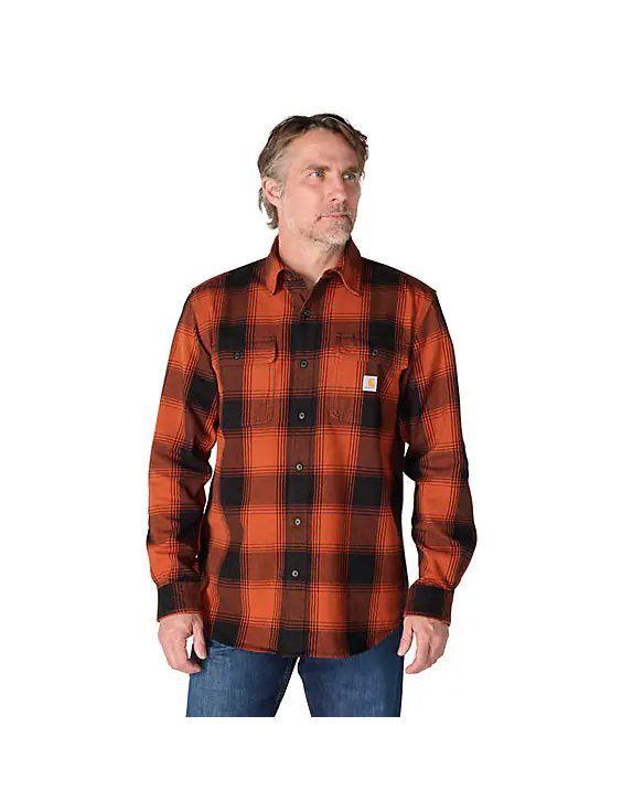 Carhartt Heavyweight Flannel Plaid Shirt Homestead Red