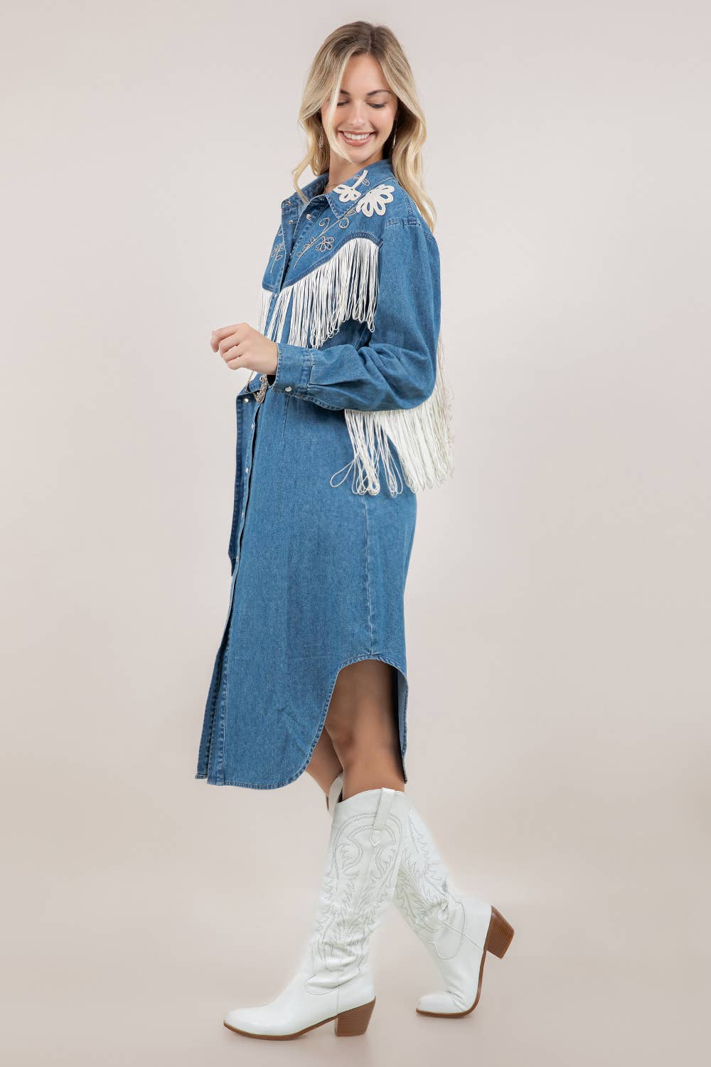 Westernklänning denim med fransar