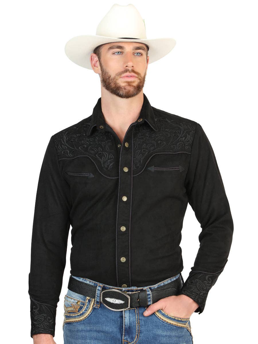 Westernskjorta Svart Fuskmocka El General Western Wear