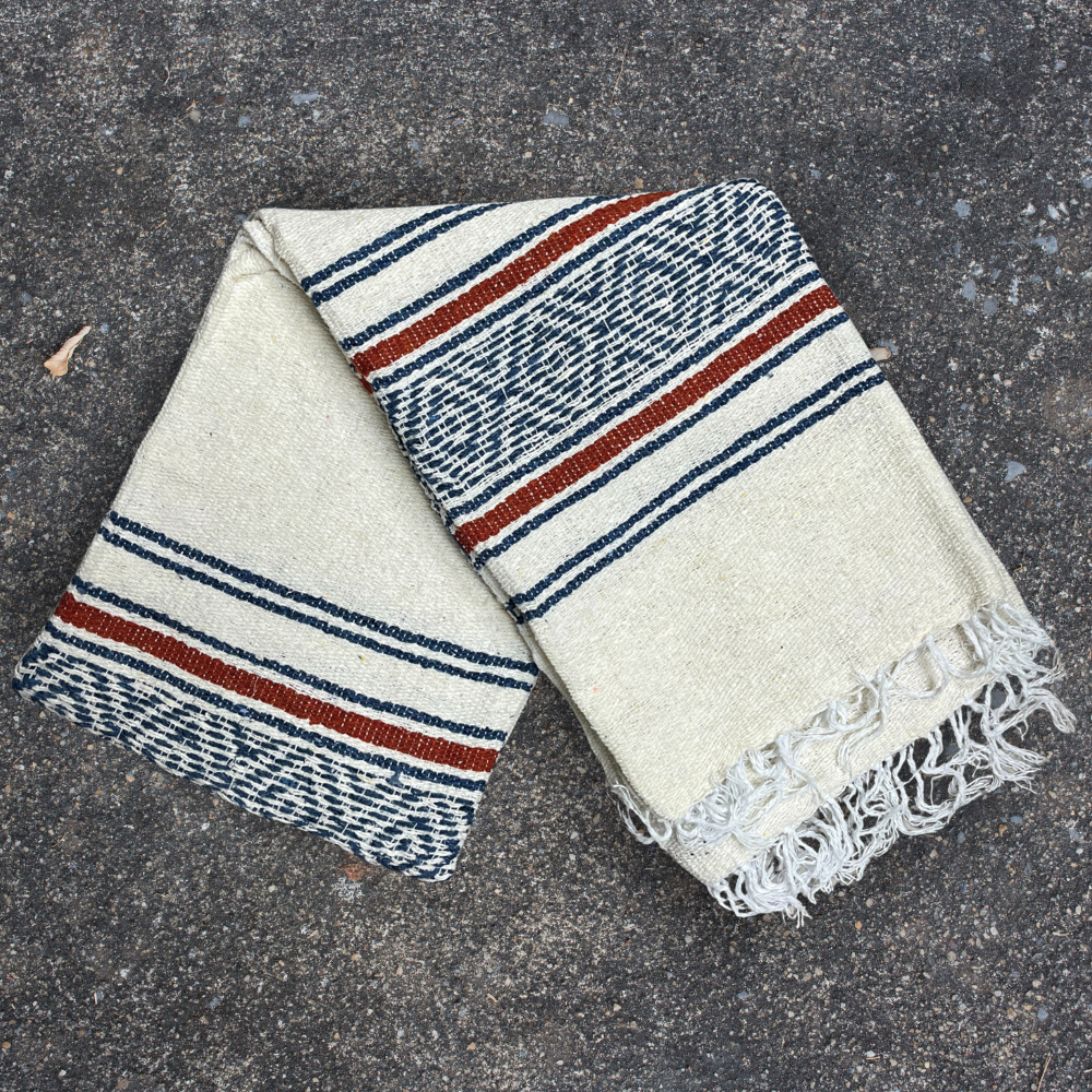 Mexican Blanket - White - Blue - Red