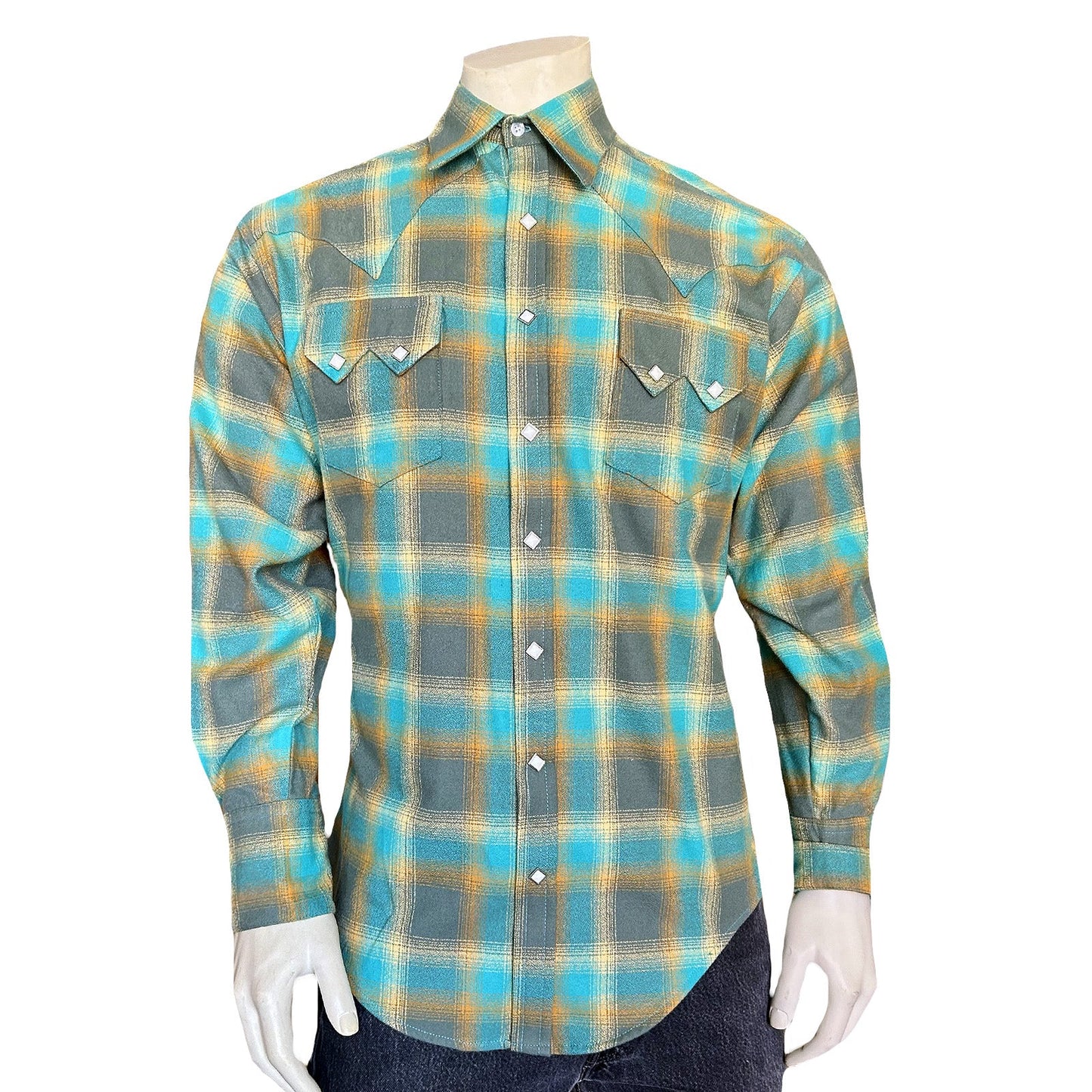 Westernskjorta Rockmount Ranch Wear Plush Flanell Green & Turquoise