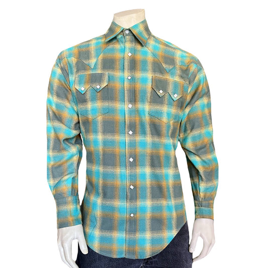Westernskjorta Rockmount Ranch Wear Plush Flanell Green & Turquoise