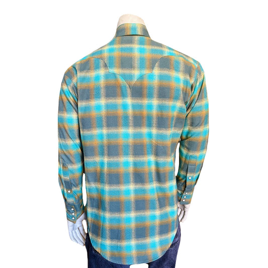 Westernskjorta Rockmount Ranch Wear Plush Flanell Green & Turquoise