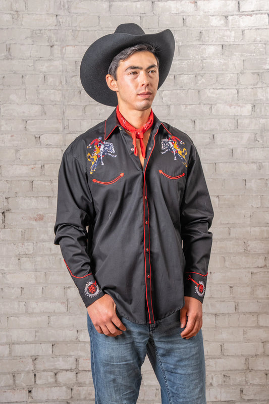 Westernskjorta Vintage Black Bronc Embroidered Rockmount Ranch Wear