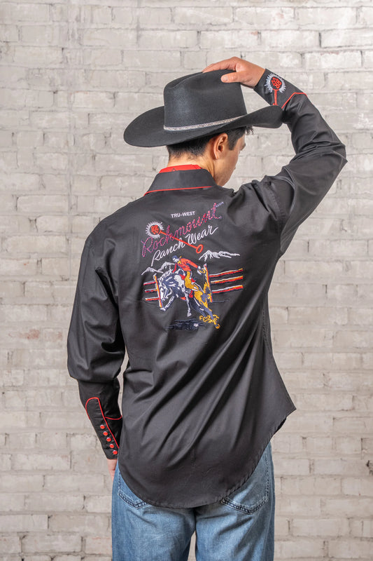 Westernskjorta Vintage Black Bronc Embroidered Rockmount Ranch Wear