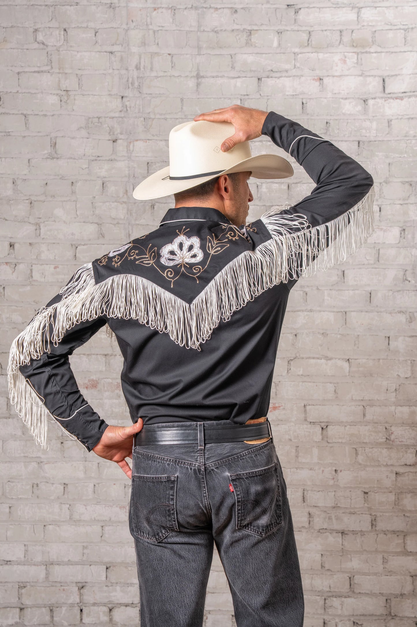 Westernskjorta Vintage Fringe Black Embroidered Rockmount Ranch Wear