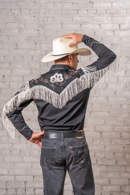 Westernskjorta Vintage Fringe Black Embroidered Rockmount Ranch Wear