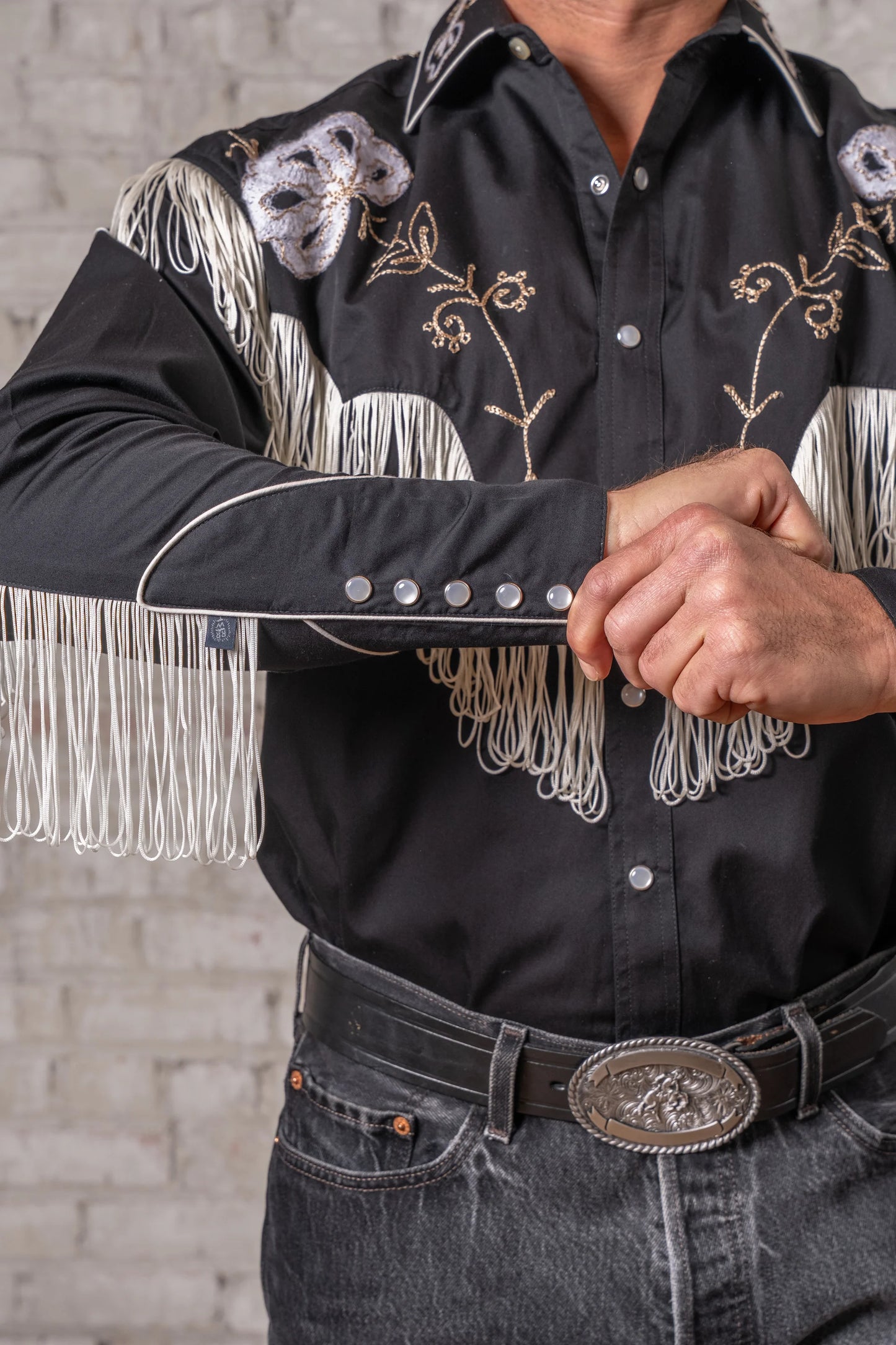 Westernskjorta Vintage Fringe Black Embroidered Rockmount Ranch Wear
