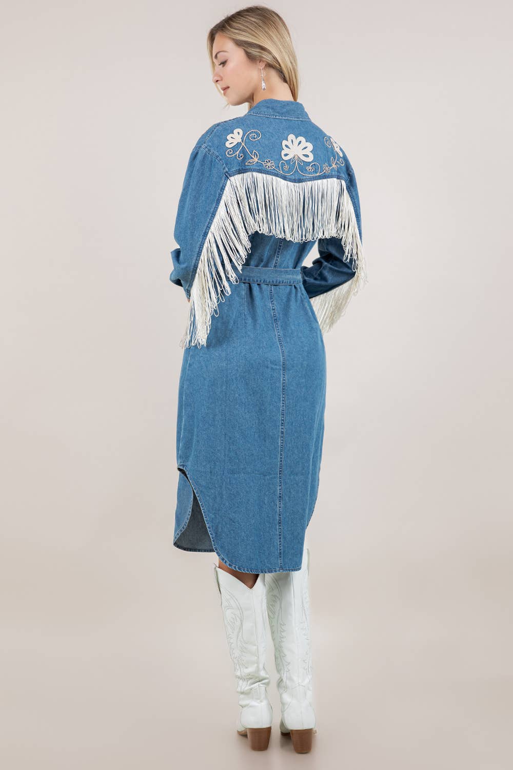 Westernklänning denim med fransar