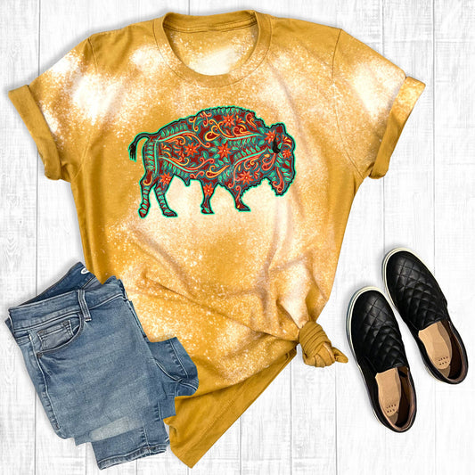 T-shirt Distressed Mustard Floral Buffalo
