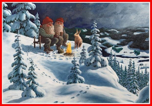 Julbonad Papper - Tomtar och hare på kulle