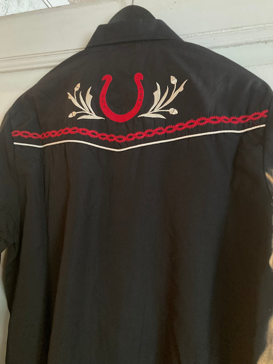 Westernskjorta Mexico Svart med broderier i rött och guld