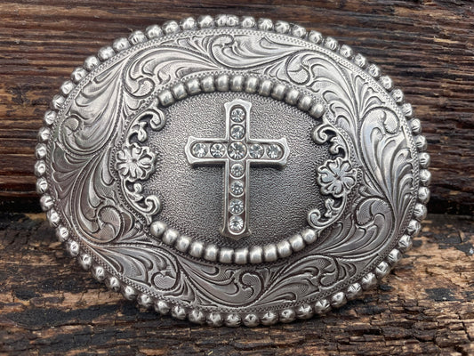 Belt Buckle Cross Oval Scrolled Nocona