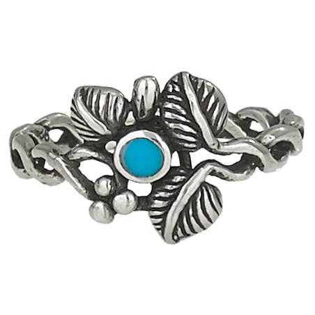 Silverring med Turquoisesten och silverblad