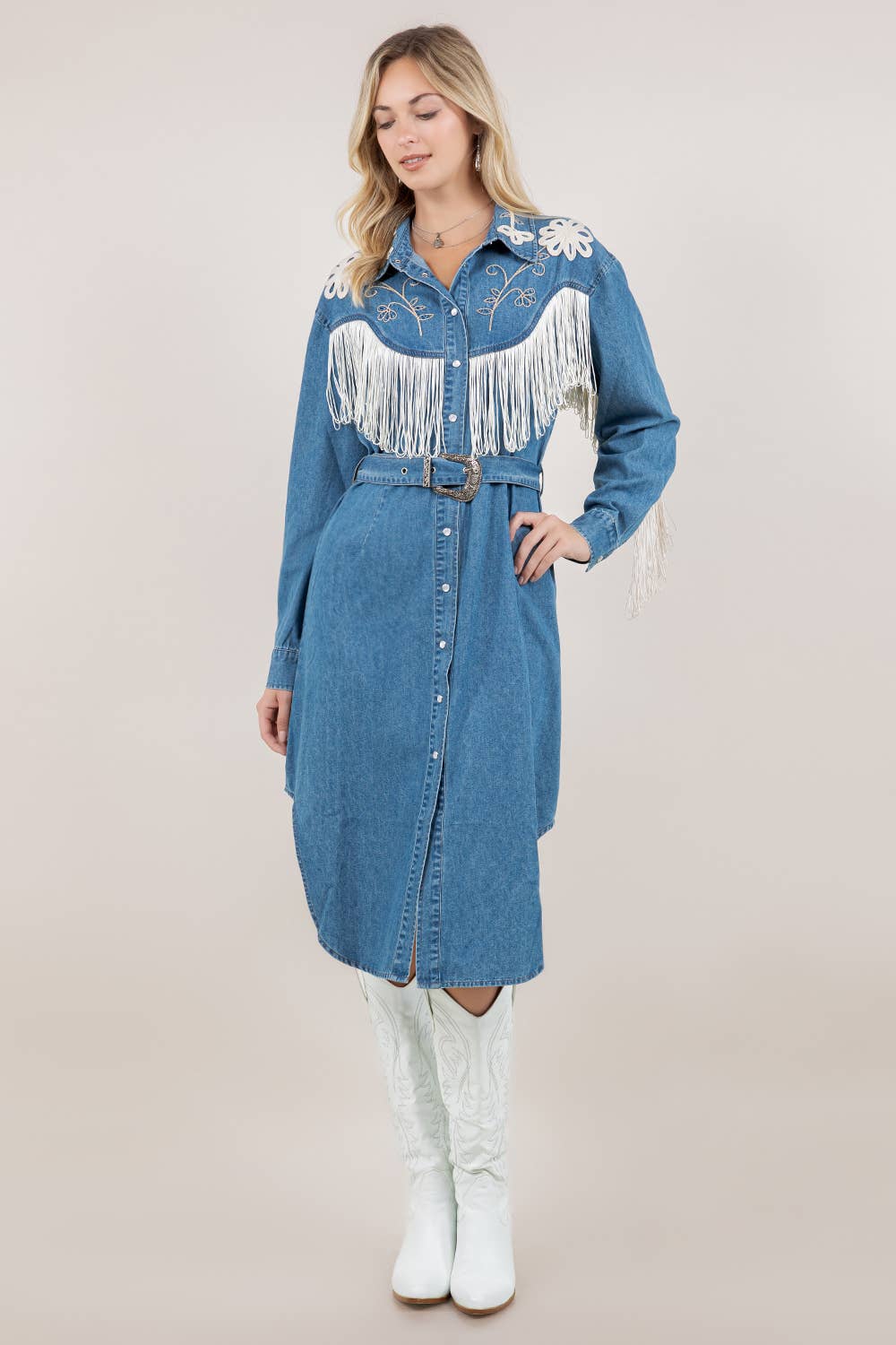 Westernklänning denim med fransar