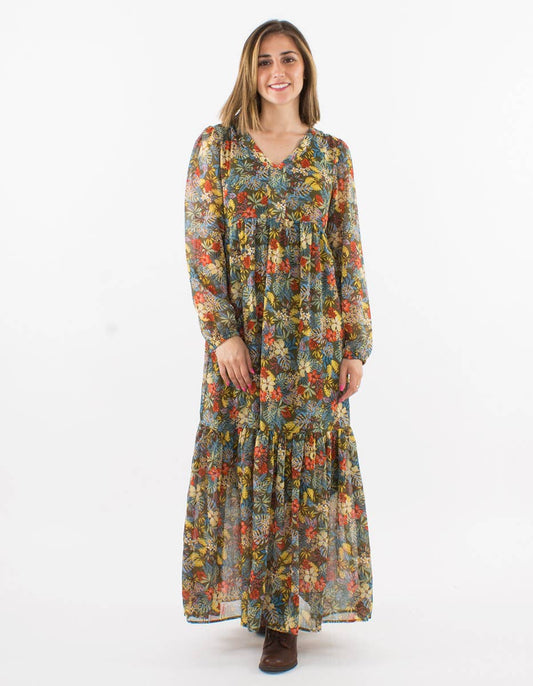 Klänning Grönblommig lång