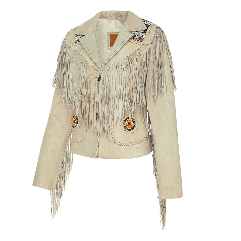 Skinnjacka med Fransar Dam Beige