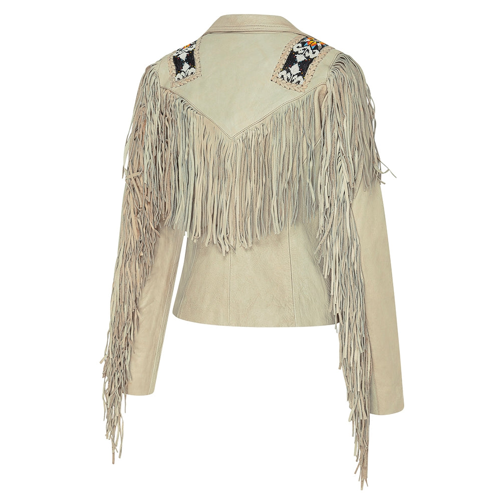 Skinnjacka med Fransar Dam Beige