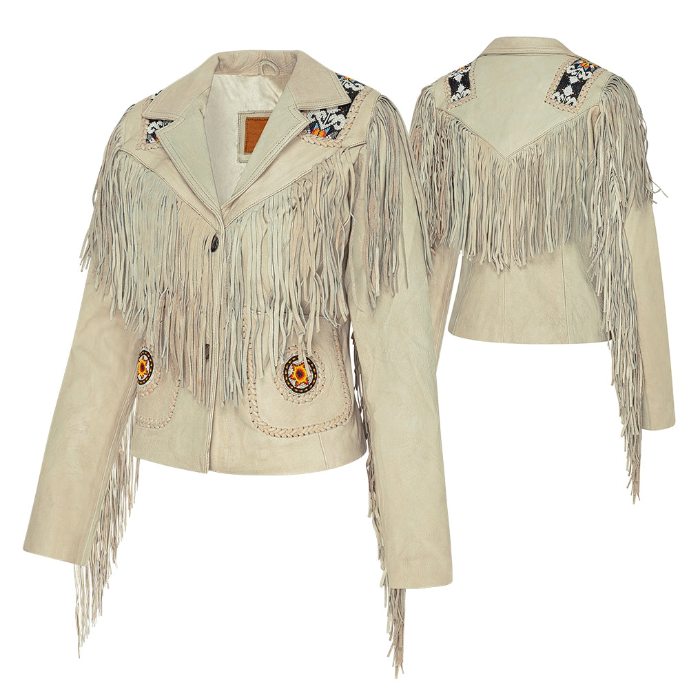 Skinnjacka med Fransar Dam Beige