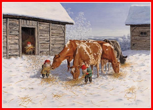 Julbonad Papper- Kor på vintrig gård