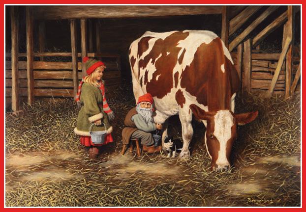 Julbonad Papper - Tomte mjölkar ko